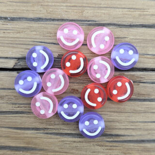 Plat ronde smiley emoji kraal roze paars rood mix