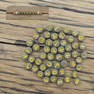 Alfabet kraaltjes dark khaki goud 7mm