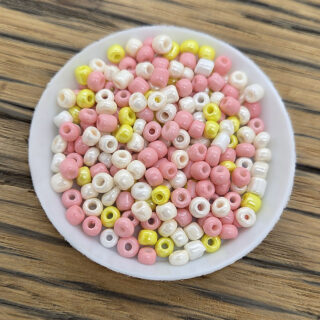 Rocailles 4mm kraaltjes geel roze wit