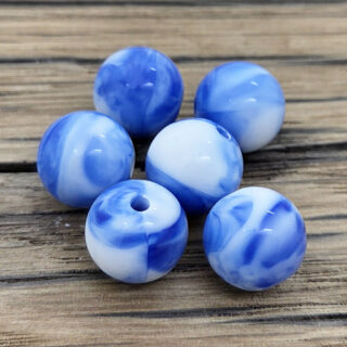 Ronde acryl kralen blauw wit marmer look 12mm